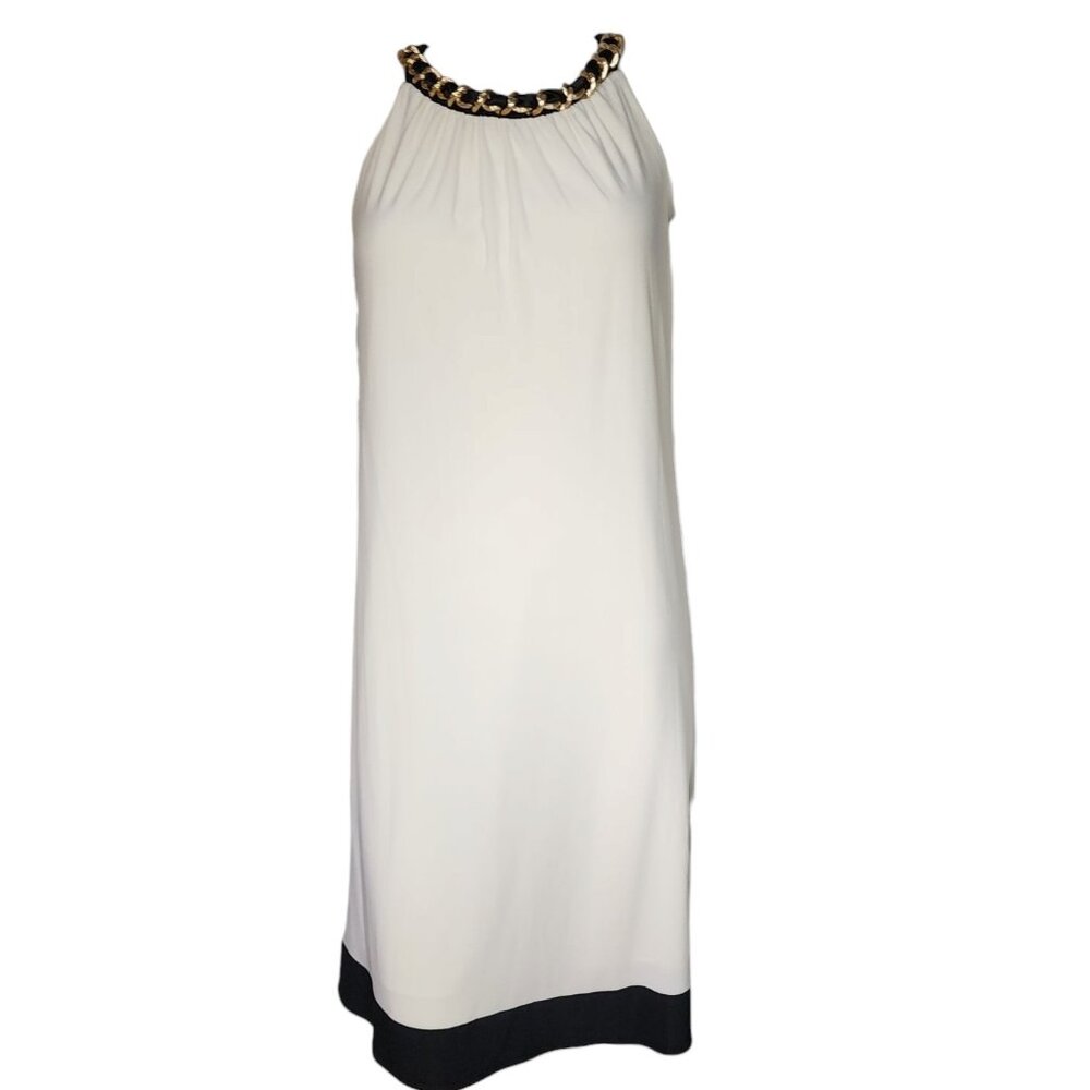 Jessica Howard Dress Womens Size 12 White‎ Black Metal Chain Neckline Old Money